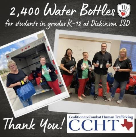 100 cases of water distributed to Dickinson ISD students